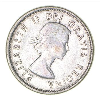 SILVER - Roughly the Size of a Quarter 1962 Canada 25 Cents - World Silver Coin 5.9 Grams!