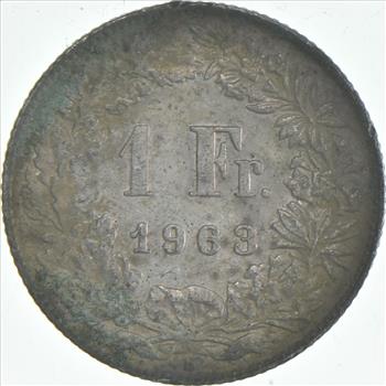 SILVER - Roughly the Size of a Quarter - 1963 Switzerland 1 Franc - World Silver Coin