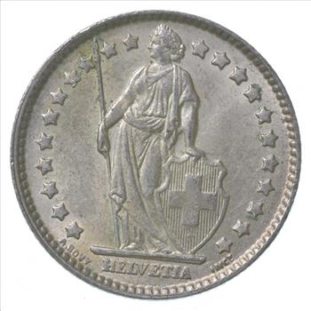 SILVER - Roughly the Size of a Quarter - 1963 Switzerland 1 Franc - World Silver Coin