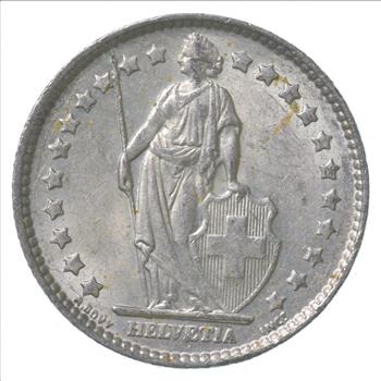 SILVER - Roughly the Size of a Quarter - 1963 Switzerland 1 Franc - World Silver Coin