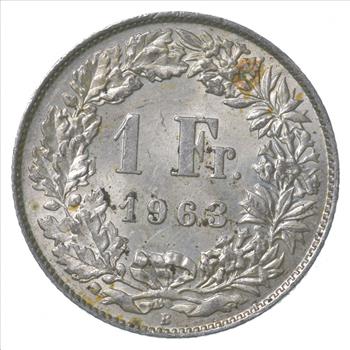 SILVER - Roughly the Size of a Quarter - 1963 Switzerland 1 Franc - World Silver Coin
