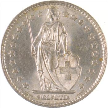 SILVER - Roughly the Size of a Quarter - 1964 Switzerland 1 Franc - World Silver Coin