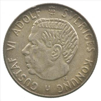 SILVER - Roughly the Size of a Quarter - 1968 Sweden 1 Krona - World Silver Coin