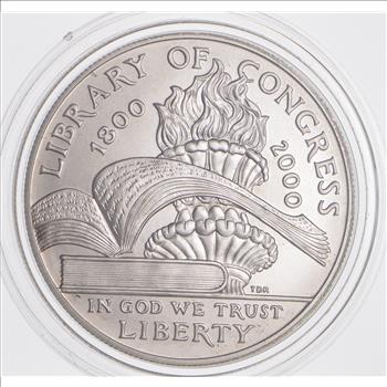SILVER Uncirculated 2000-P Library of Congress - Commemorative US Silver Dollar - In Original Cap 90% $1.00 US Coin