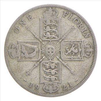 SILVER - WORLD Coin - 1921 Great Britain 1 Florin - World Silver Coin