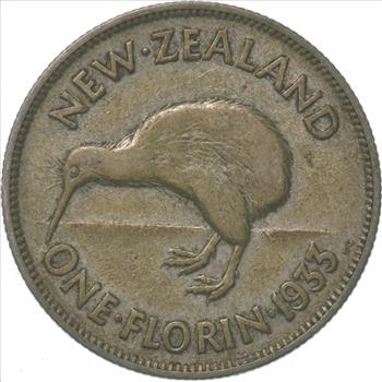 SILVER - WORLD Coin - 1933 New Zealand 1 Florin - World Silver Coin