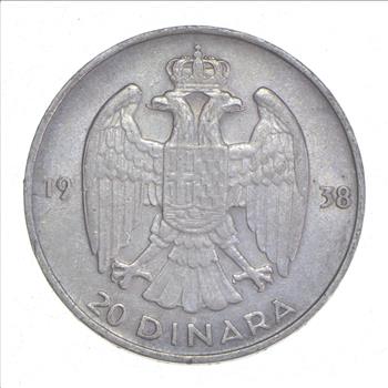 SILVER - WORLD Coin - 1938 Yugoslavia 20 Dinara - World Silver Coin