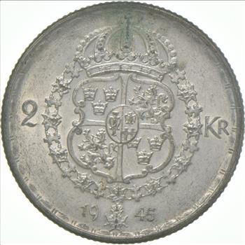 SILVER - WORLD Coin - 1945 Sweden 2 Kronor - World Silver Coin