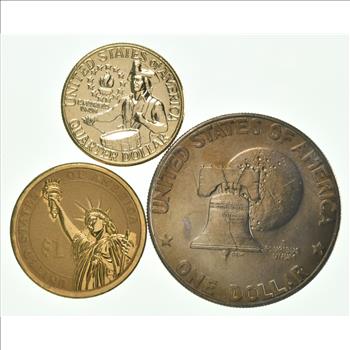 Solid 24K GOLD Plated 1976-D Washington Bicentennial Dollar 2007 Polk Presidential Dollar 1976 Eisenhower Bicentennial Dollar