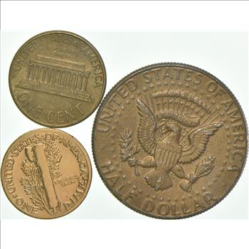 Solid 24K GOLD Plated Lot 1974-D Lincoln Memorial Cent 1969-D Kennedy Half Dollar 1936 Mercury Dime