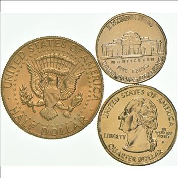 Solid 24K GOLD Plated Lot 1999-P Jefferson Nickel 1968-D Kennedy Half Dollar 2006-P Nevada State Quarter