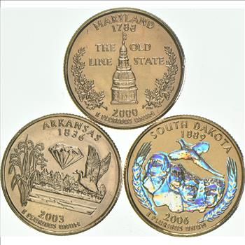 Solid 24K GOLD Plated Lot 2000-P Maryland State Quarter 2003-P Arkansas State Quarter 2006-D South Dakota State Quarter