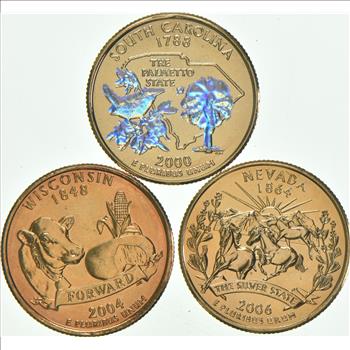 Solid 24K GOLD Plated Lot 2000-P South Carolina State Quarter 2004-P Wisconsin State Quarter 2006-P Nevada State Quarter