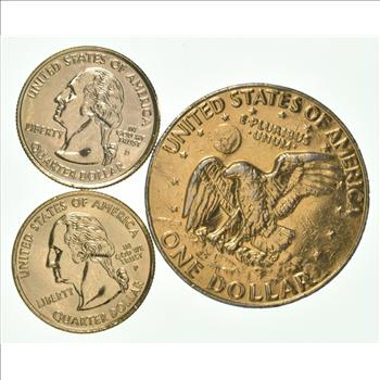 Solid 24K GOLD Plated Lot 2001-D North Carolina State Quarter 1978 Eisenhower Dollar 2008-P Alaska State Quarter