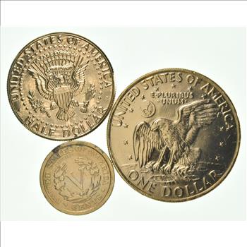 Solid 24K GOLD Plated Lot 2012-D Kennedy Half Dollar 1907 Liberty V Nickel 1972 Eisenhower Dollar
