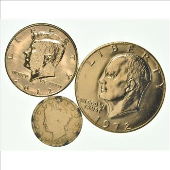 Solid 24K GOLD Plated Lot 2012-D Kennedy Half Dollar 1907 Liberty V Nickel 1972 Eisenhower Dollar