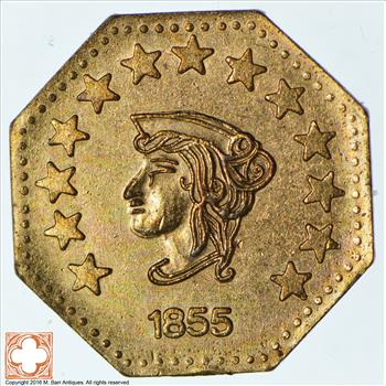 Souvenir Tribute Token - Octagonal - California Gold Rush - 1855 Liberty Head