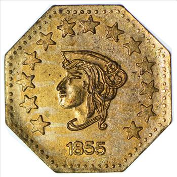 Souvenir Tribute Token - Octagonal - California Gold Rush - 1855 Liberty Head