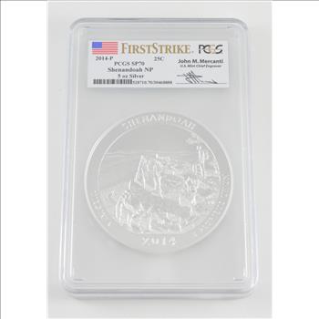SP70 2014-P 5 Oz. Silver Shenandoah National Park Quarter Pattern - First Strike - Graded PCGS