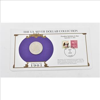 Stunning 1901 Morgan Silver Dollar Mounted w/ Display Cover