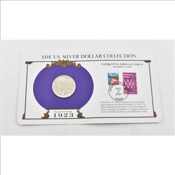 Stunning 1923 Peace Silver Dollar Mounted w/ Display Cover