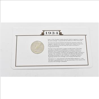 Stunning 1934 Peace Silver Dollar Mounted w/ Display Cover