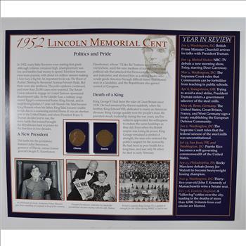 The Lincoln Bicentennial Coin Collection Series - 1952 Lincoln Cents - With Historic Display