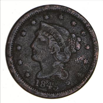 Tough - 1845 Large Cent - US Early Copper Coin