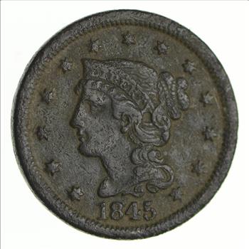 Tough - 1845 Large Cent - US Early Copper Coin