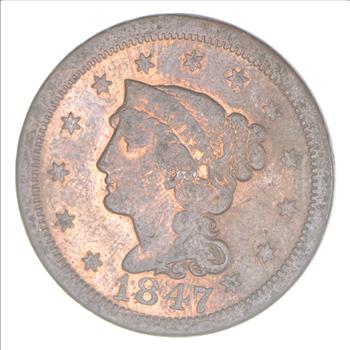 Tough - 1847 Braided Hair Large Cent - US Early Copper Coin