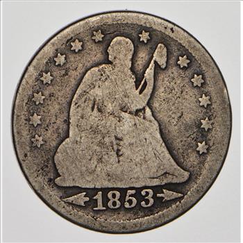 TOUGH - 1853 Seated Liberty Quarter - Early US Type Coin - Historic