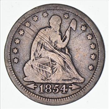 TOUGH - 1854 Seated Liberty Quarter - Early US Type Coin - Historic
