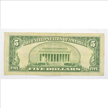 Treasurer - Priest - 1953 $5.00 Silver Certificate US Note - Historic Silver On Demand Note