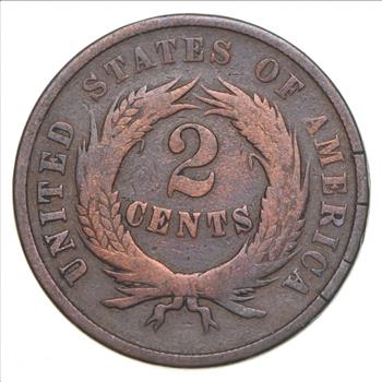 TWO CENT - 1865 US TWO 2 Cent Piece - First Coin with In God We Trust Motto