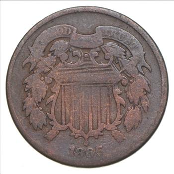 TWO CENT - 1865 US TWO 2 Cent Piece - First Coin with In God We Trust Motto