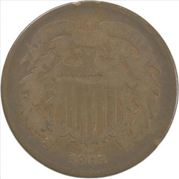 TWO CENT - 1865 US TWO 2 Cent Piece - First Coin with In God We Trust Motto