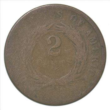TWO CENT - 1866 US TWO 2 Cent Piece - First Coin with In God We Trust Motto