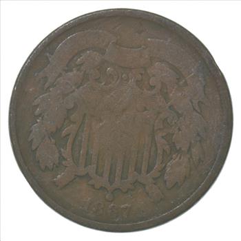 TWO CENT - 1867 US TWO 2 Cent Piece - First Coin with In God We Trust Motto