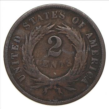 TWO CENT - 1867 US TWO 2 Cent Piece - First Coin with In God We Trust Motto