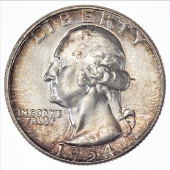 Unc 1954 Washington 90% Silver United States Quarter