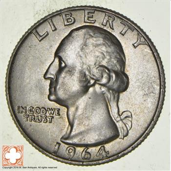 Unc 1964 Washington 90% Silver United States Quarter