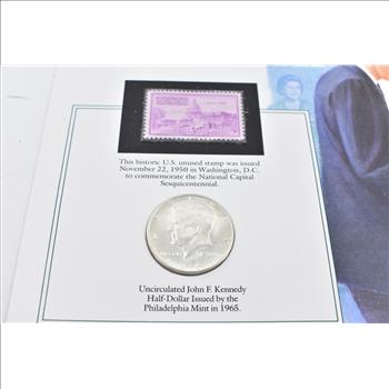 Unc 1965 Kennedy Half Dollar With Stamps Coin Collection - Great Display