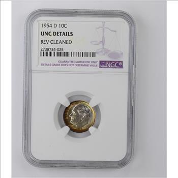 Unc Details 1954-D Roosevelt Dime - Rev Cleaned - NGC Toned
