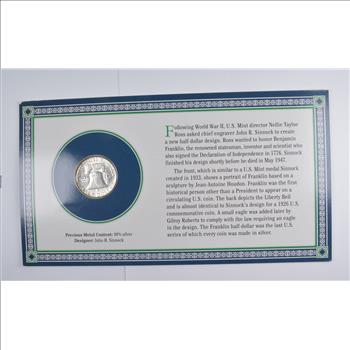 Uncirculated 1965 Franklin Half Dollar With Commemorative Stamp - Beatuifully Displayed w/Story Board!