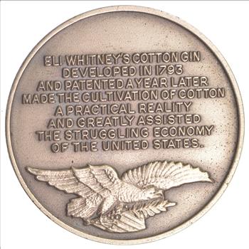 US History Eli Whitney & His Cotton Gin - Heavy .925 Antiqued Sterling Silver Round - 35.6 Grams