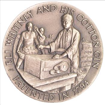 US History Eli Whitney & His Cotton Gin - Heavy .925 Antiqued Sterling Silver Round - 35.6 Grams