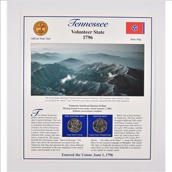 US Stamp & 2 CoinState Quarter Beautifully Displayed Coin Set Story Board