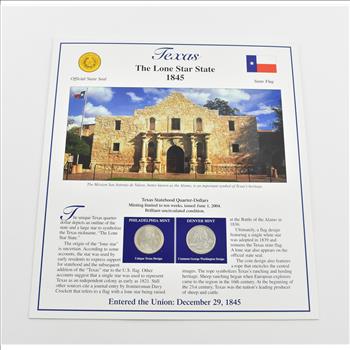 US Stamp & 2 CoinState Quarter Beautifully Displayed Coin Set Story Board