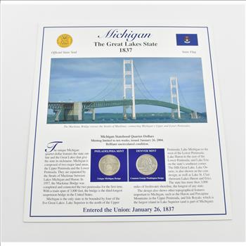 US Stamp & 2 CoinState Quarter Beautifully Displayed Coin Set Story Board