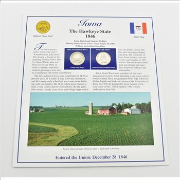 US Stamp & 2 CoinState Quarter Beautifully Displayed Coin Set Story Board